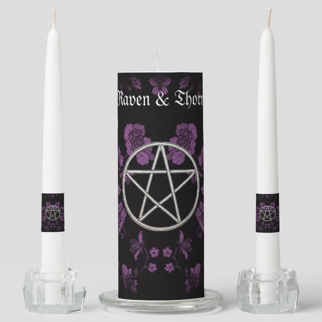 Eternal Handfasting/Wedding Pentacle Lavender Ste Unity Candle Set (Front)