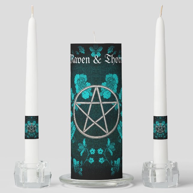 Eternal Handfasting/Wedding Pentacle Turquoise Ste Unity Candle Set (Front)