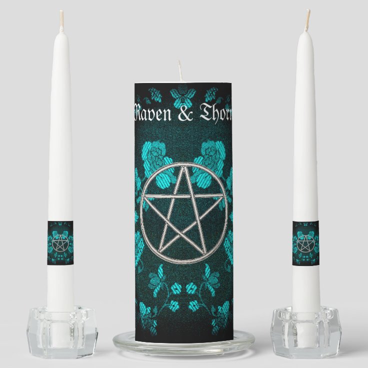 Eternal Handfasting/Wedding Pentacle Turquoise Ste Unity Candle Set