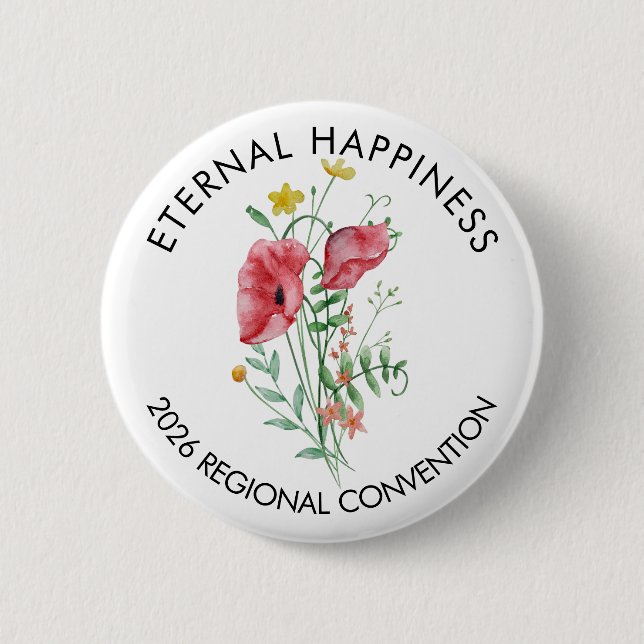 Eternal Happiness 2026 Convention with Flowers Button (Front)