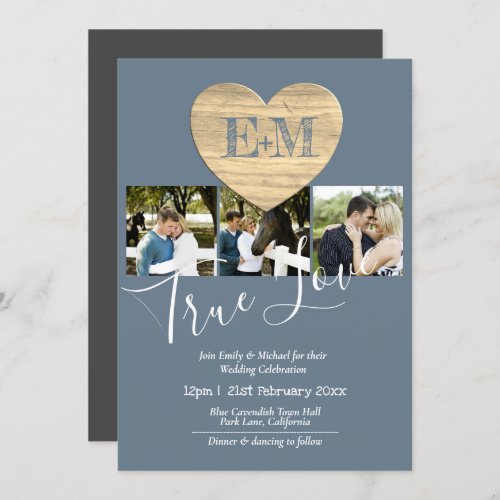 Eternal Heart Steel Blue Photo Collage Wedding Invitation