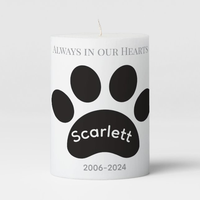 Eternal Light Paw Print Tribute Design Pillar Candle (Front)