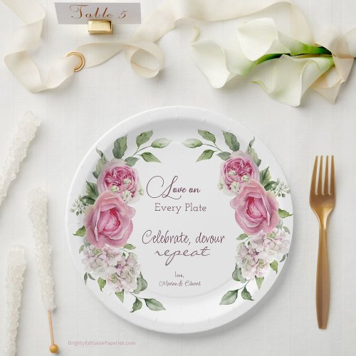 Eternal Love Blooms Wedding Paper Plate