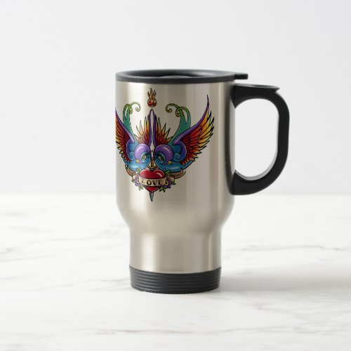 Eternal Love Rainbow Swallow Tattoo Travel Mug