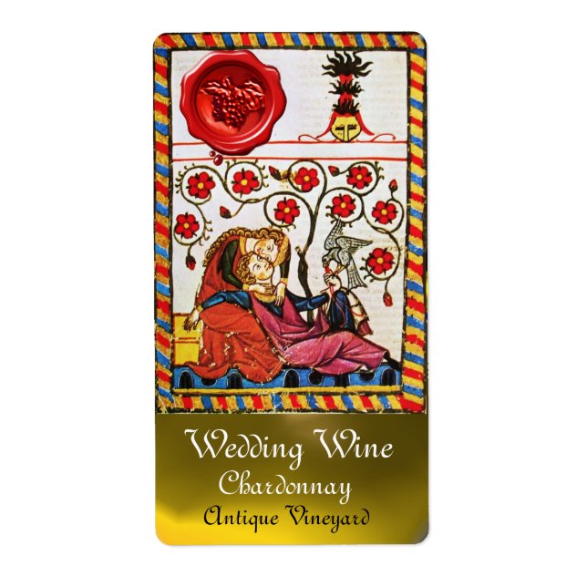 ETERNAL LOVE, RED WAX SEAL Wedding  White Wine Label (Front)