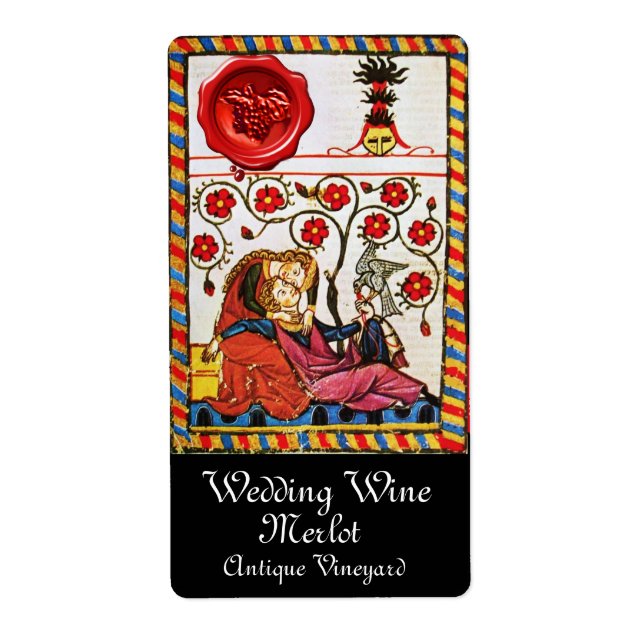 ETERNAL LOVE, RED WAX SEAL Wedding Wine Label (Front)