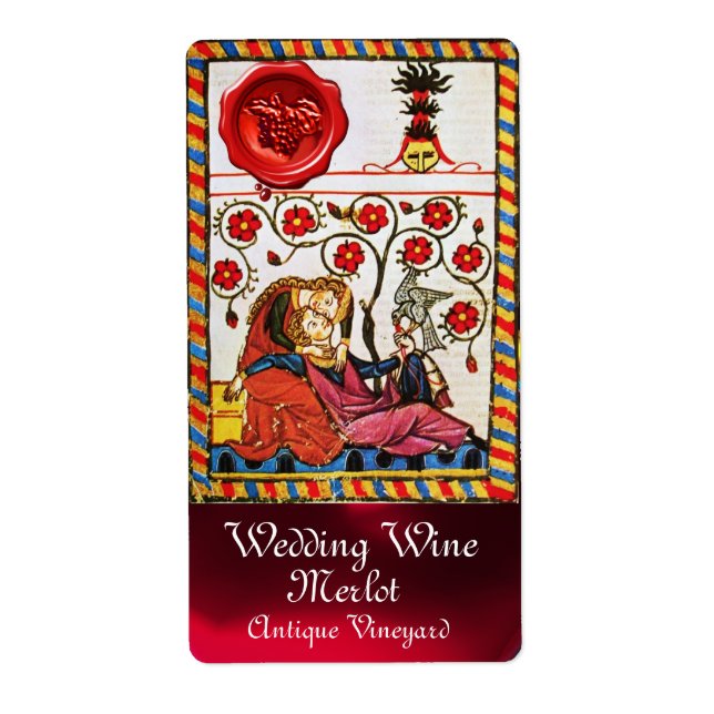 ETERNAL LOVE, RED WAX SEAL Wedding Wine Label (Front)