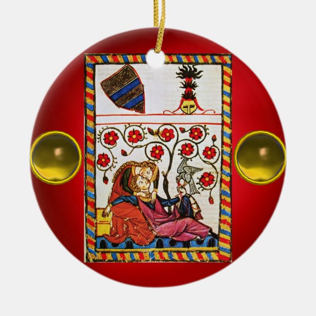 ETERNAL LOVE red yellow gem Ceramic Ornament (Front)