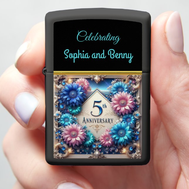 Eternal Love: Rustic Floral 5th Anniversary Zippo Lighter (In Hand)