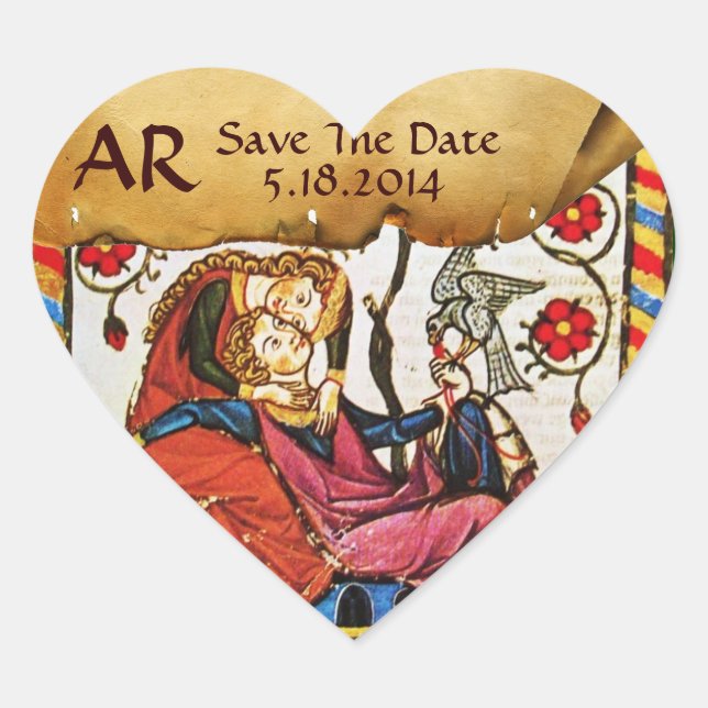 ETERNAL LOVE SAVE DATE HEART MONOGRAM PARCHMENT STICKER (Front)