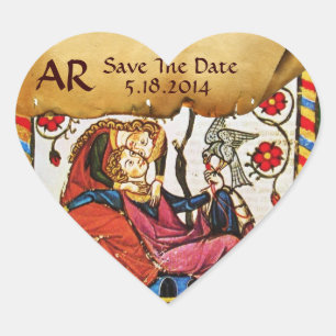 ETERNAL LOVE SAVE DATE HEART MONOGRAM PARCHMENT STICKER