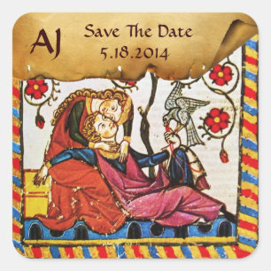 ETERNAL LOVE SAVE THE DATE MONOGRAM PARCHMENT SQUARE STICKER