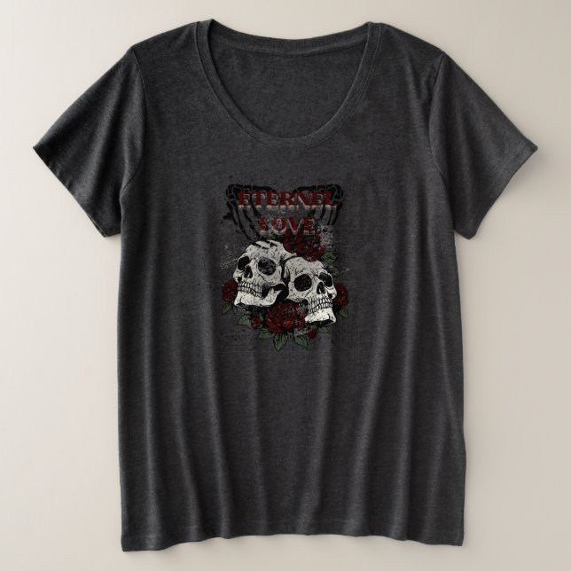 Eternal Love – Skull and Roses Gothic T-Shirt (Design Front)