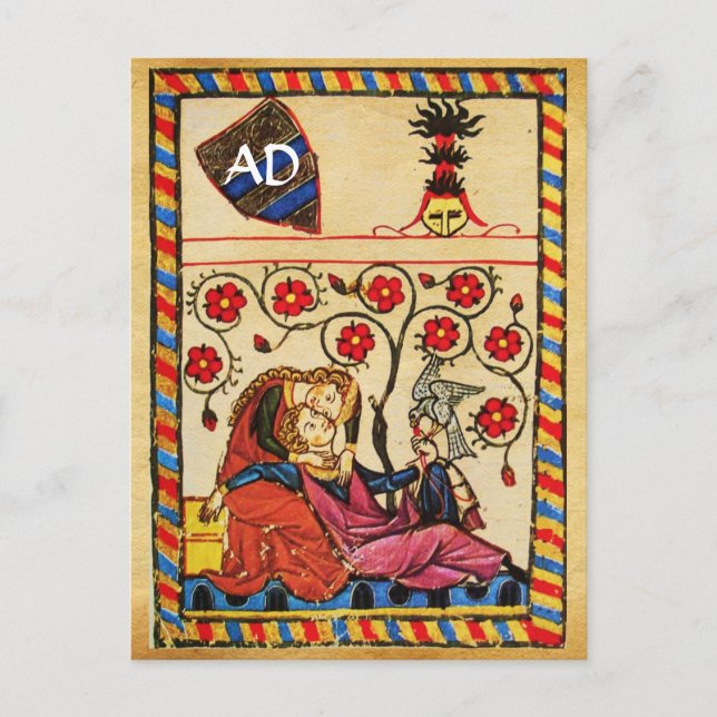 ETERNAL LOVE VALENTINE'S DAY PARCHMENT MONOGRAM HOLIDAY POSTCARD (Front)