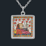 ETERNAL LOVE VALENTINE'S DAY  PARCHMENT STERLING SILVER NECKLACE<br><div class="desc">Colorful expressive antique fine art. Medieval heraldic German miniature from 1200 romantic lovers in a flower garden with a white bird , mixed with old aged brown parchment effects .Easy to customize as a wedding ceremony, nuptial announcement card , place cards , save-the-date , thank you card , bridal showers,...</div>