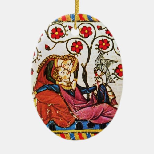 ETERNAL LOVE VALENTINES DAY PARCHMENT WITH HEARTS CERAMIC ORNAMENT