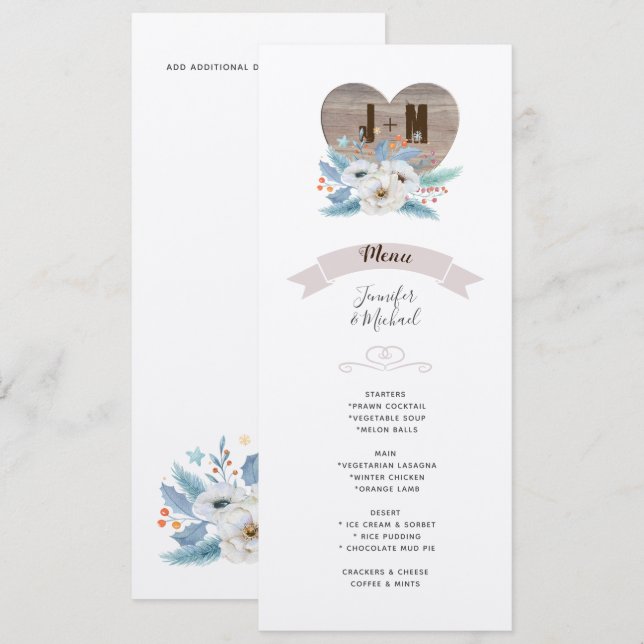 Eternal Love White Flower Wedding MENU KRAFT Invitation (Front/Back)