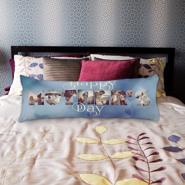 Eternal Moments: A Personalized Tribute for Mom Body Pillow (Mother’s Day customized body pillow laying on a bed)