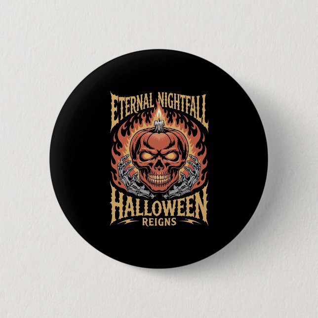 Eternal Nightfall Halloween Skull Pumpkin Button (Front)