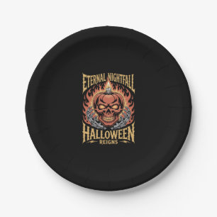 Eternal Nightfall Halloween Skull Pumpkin Paper Plates