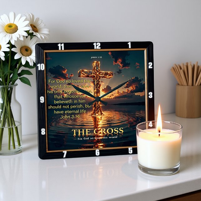 Eternal Promise The Cross Veined Water John 3:16  Square Wall Clock (Creator Uploaded)