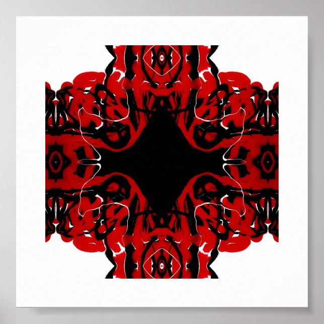 Eternal Red Abstract Acrylic Paint Pour Fluid Art Poster (Front)