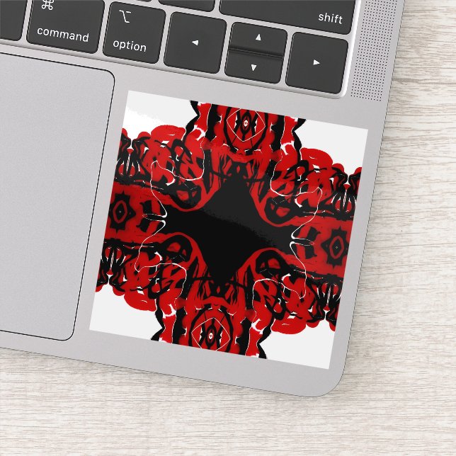 Eternal Red Abstract Acrylic Paint Pour Fluid Art Sticker (Detail)