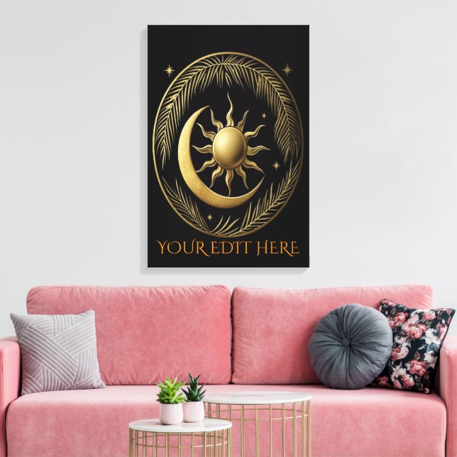 Eternal Solar Eclipse and Gilded Palm Leaf Canvas Print (Insitu(LivingRoom))