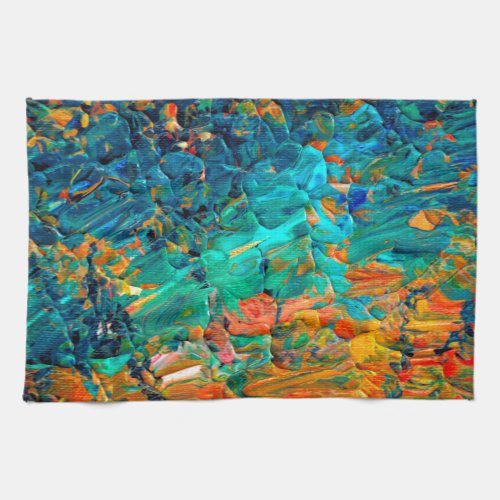 ETERNAL TIDE 2 Orange Turquoise Blue Black Ombre Kitchen Towel