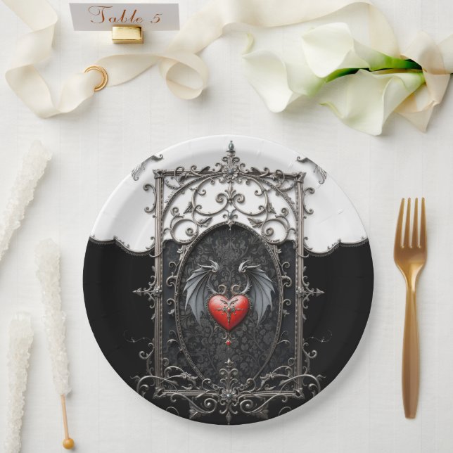 Eternal Vows Beneath Midnight Wings. Paper Plates (Wedding)