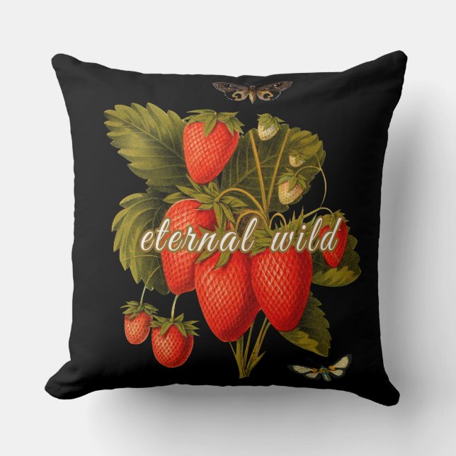 Eternal Wild Vintage Strawberries and Moths Throw Pillow (Front)