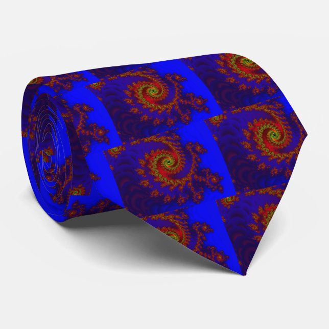 Eternity | Blue and Red Fractal Art Neck Tie (Rolled)