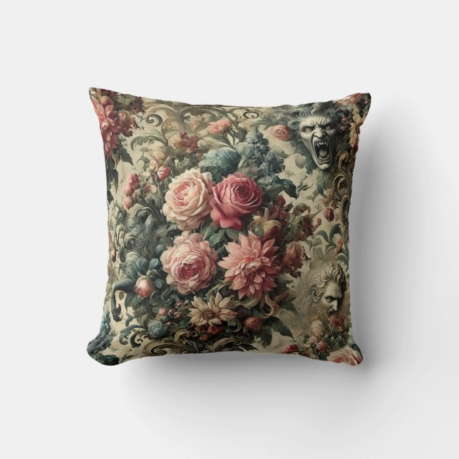 Eternity is Often Enough – Gothic Floral Design Throw Pillow (Front)