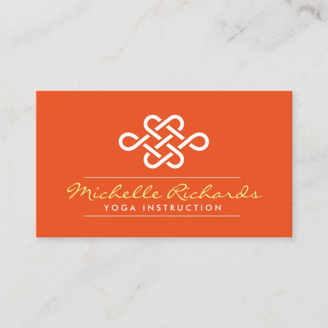 Eternity Knot Yoga Teacher, Life Coach Orange Business Card (Front)