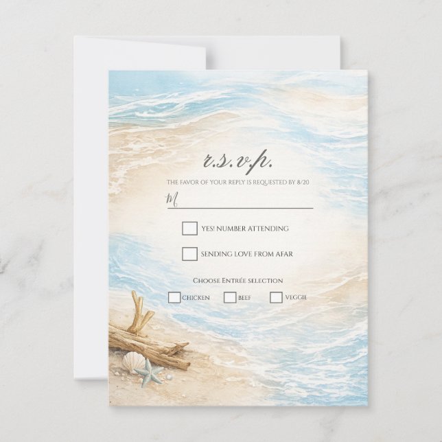 Eterntal Tides Coastal Watercolor Beach RSVP Invitation (Front)