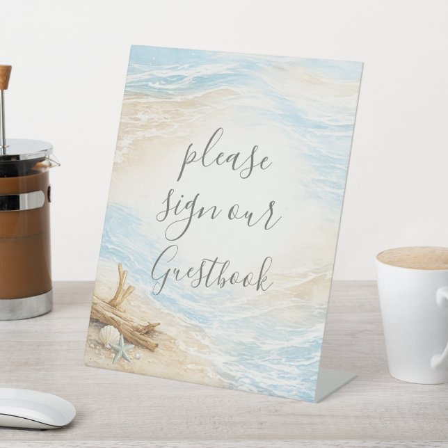 Eterntal Tides Coastal Watercolor Beach Wedding  Pedestal Sign (In SItu)