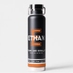 Ethan name meaning sports monogram orange water bottle<br><div class="desc">Simple name meaning lettering text sporting style bottle for the name Ethan meaning Strong and resolute. Impulsive, kind, and long-lived. Other name meanings styles are available or personalize this item with your own name and what your name means to you and your chant or team or name repeated. Ideal for...</div>