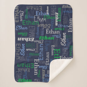 Ethan personalized name green blue gray blanket