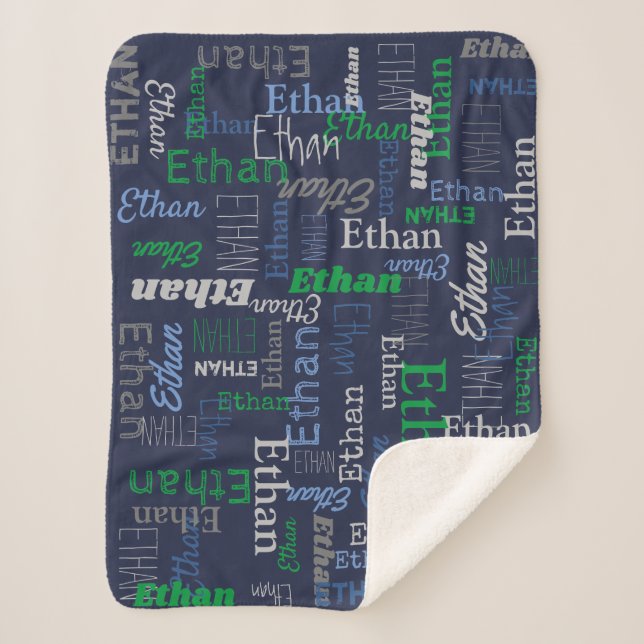 Ethan personalized name green blue gray blanket (Front)