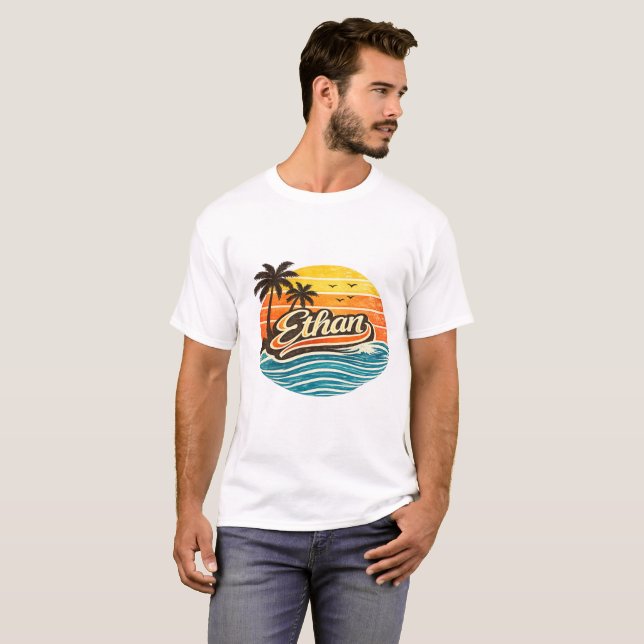 Ethan Retro Sunset Name Design T-Shirt (Front Full)