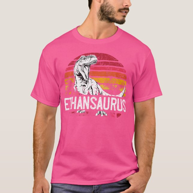 Ethan Saurus Funny Personalized Dinosaur T Rex Nam T-Shirt (Front)