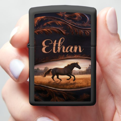 Ethans Horse Running at Sunset Zippo Lighter