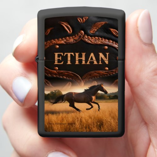 Ethans Horse Running in Field Zippo Lighter