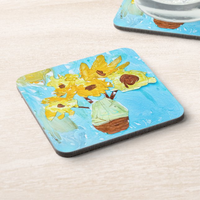 Ethan's VanGogh inspired sunflower  Beverage Coaster (Left Side)