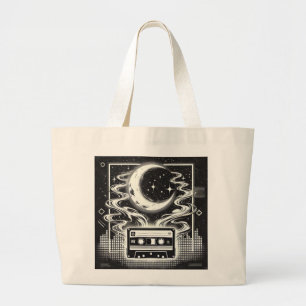 Ethereal 90s Retro Poster Design - Black and White Large Tote Bag
