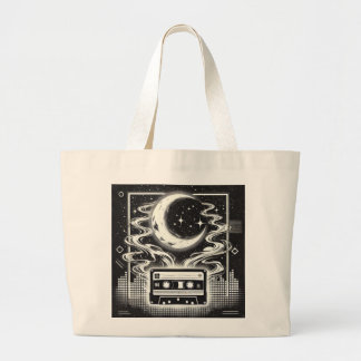 Ethereal 90s Retro Poster Design - Black and White Large Tote Bag