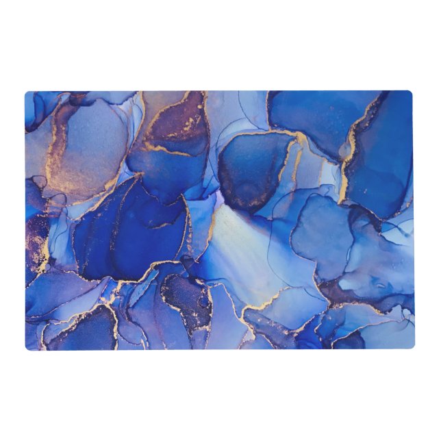 Ethereal Abstract Blue Gold Laminated Placemat (Front)