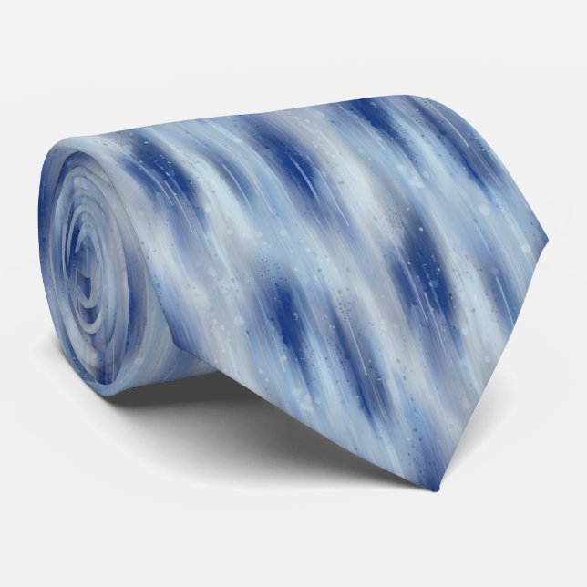 Ethereal Abstract Impressionist Rain Streaks Blue  Neck Tie (Rolled)