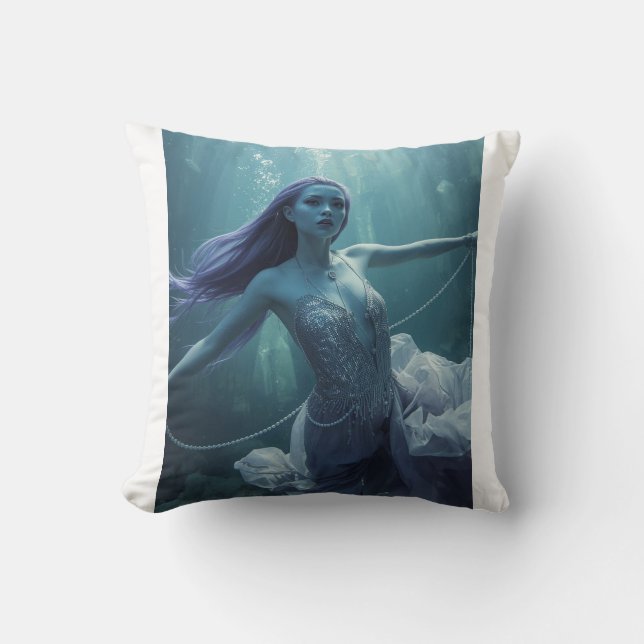 Ethereal Alien Woman – Crystal Ocean Fantasy Throw Pillow (Front)