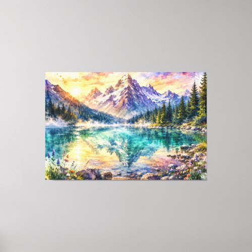 Ethereal Alpine Lake Watercolor Canvas Print